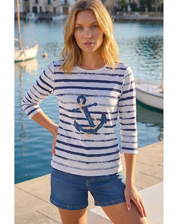 Roman Anchor Striped Hotfix Top