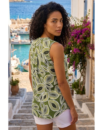 Roman Textured Leaf Print Vest Top