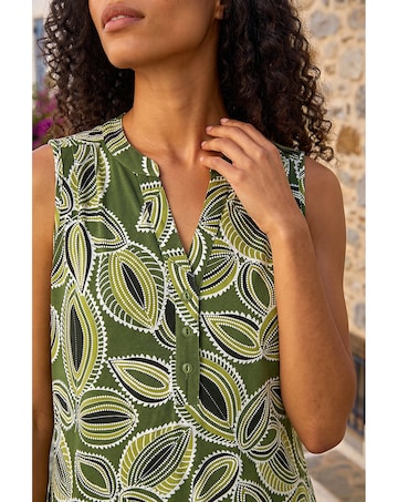 Roman Textured Leaf Print Vest Top