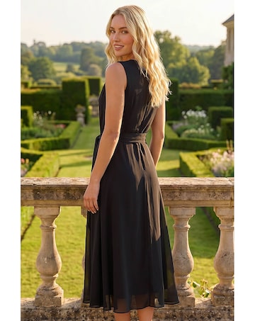 Roman Chiffon Pleat Neck Midi Dress