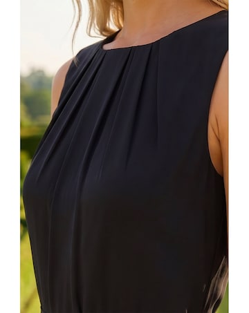 Roman Chiffon Pleat Neck Midi Dress