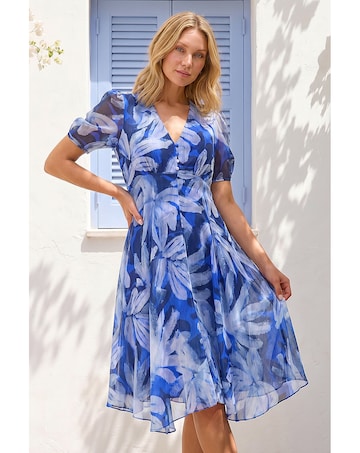 Roman Abstract Floral Hanky Hem Dress