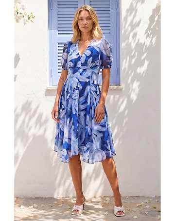 Roman Abstract Floral Hanky Hem Dress