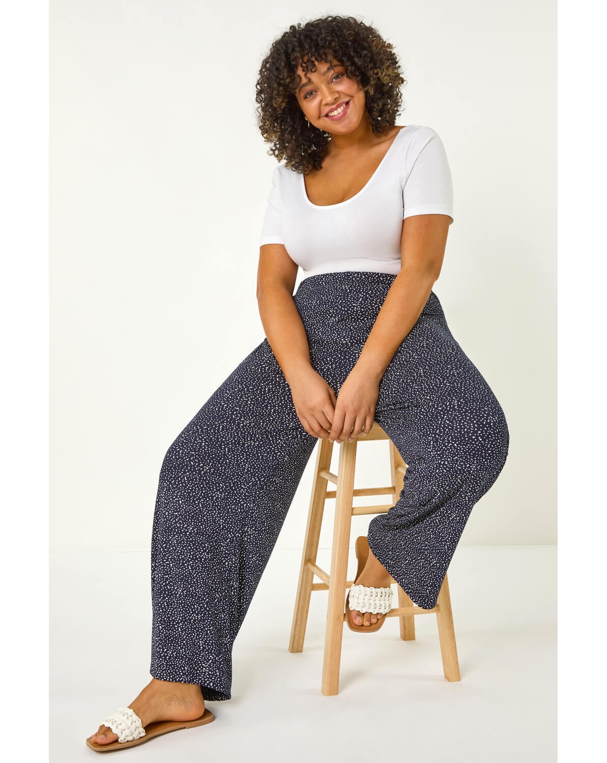 New In - Roman Curve Spot Print Palazzo Trouser
