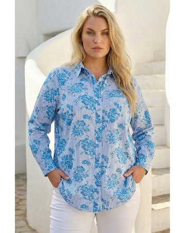 Roman Curve Stripe Floral Print Blouse