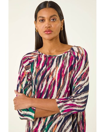 Roman Stripe Print Stretch Tunic Top