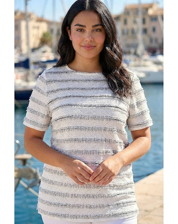 Roman Curve Stripe Frill Lace Top