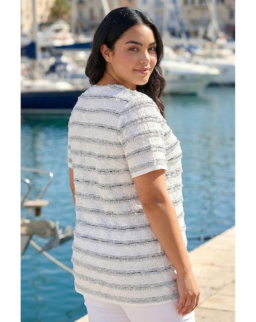 Roman Curve Stripe Frill Lace Top