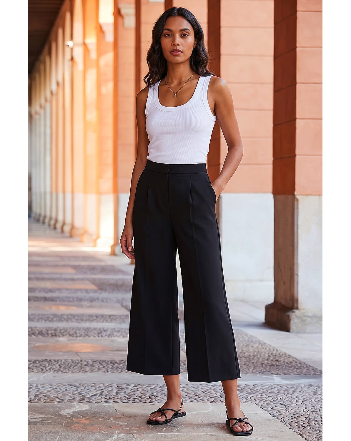 Roman Wide Leg Cropped Culottes
