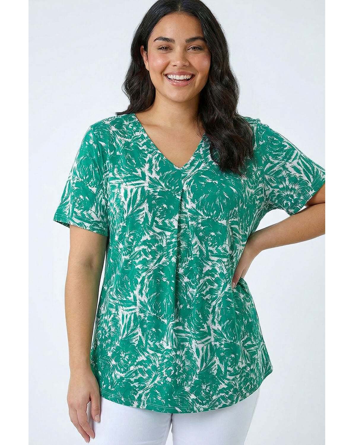 New In - Roman Curve Abstract Print V-Neck Top