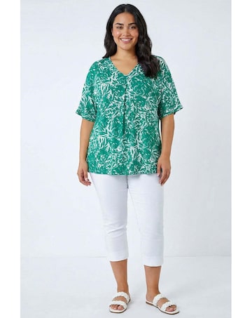 Roman Curve Abstract Print V-Neck Top