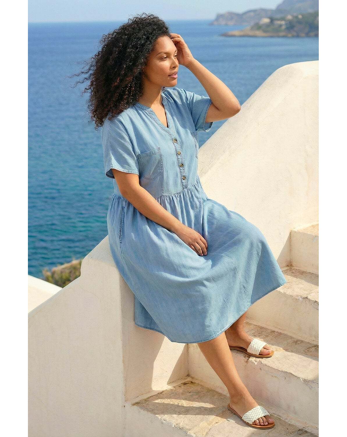 New In - Roman Curve Buttoned Shirt Dress