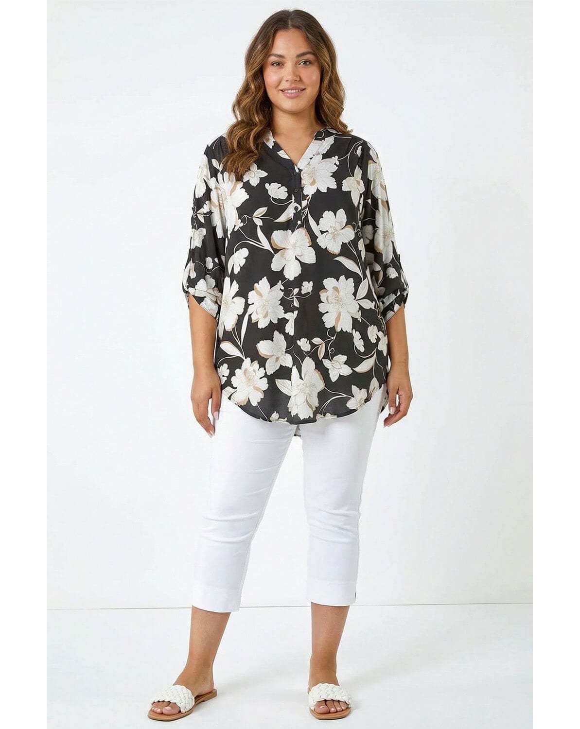 New In - Roman Curve Floral Puff Stretch Shirt