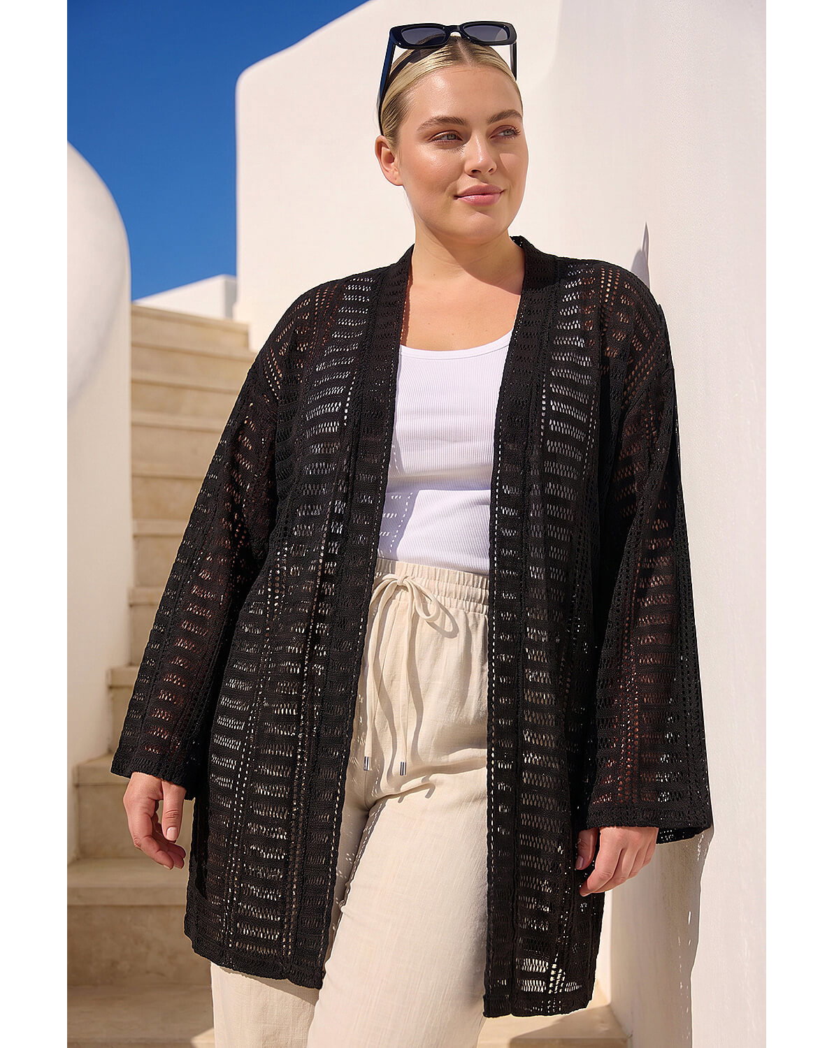 Roman Curve Open Knit Cardigan
