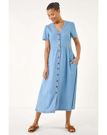 Roman Denim Button Down Midi Dress