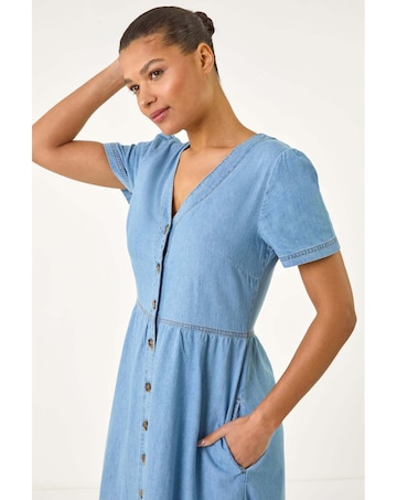 Roman Denim Button Down Midi Dress