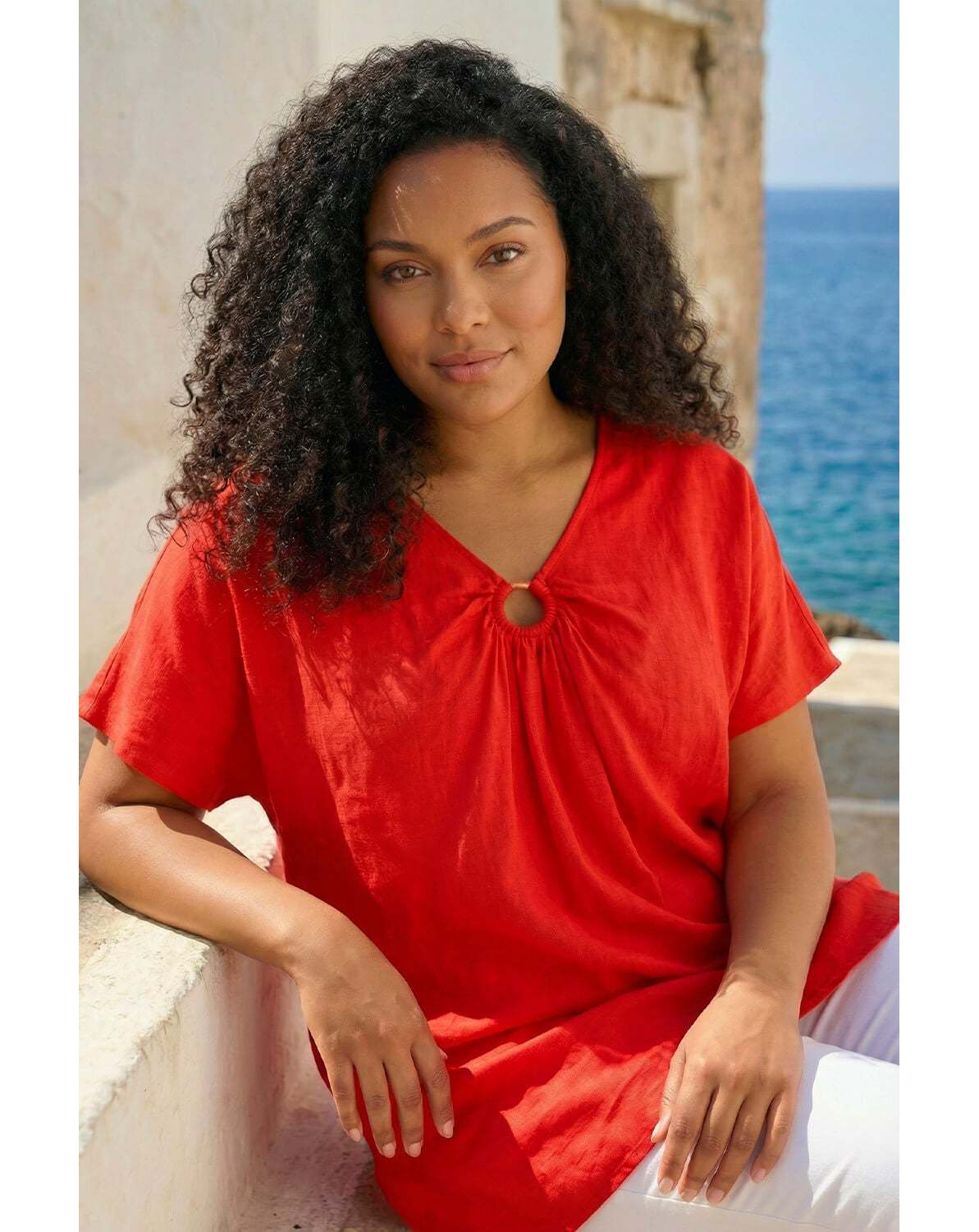 New In - Roman Curve Ring Front Oversized Top