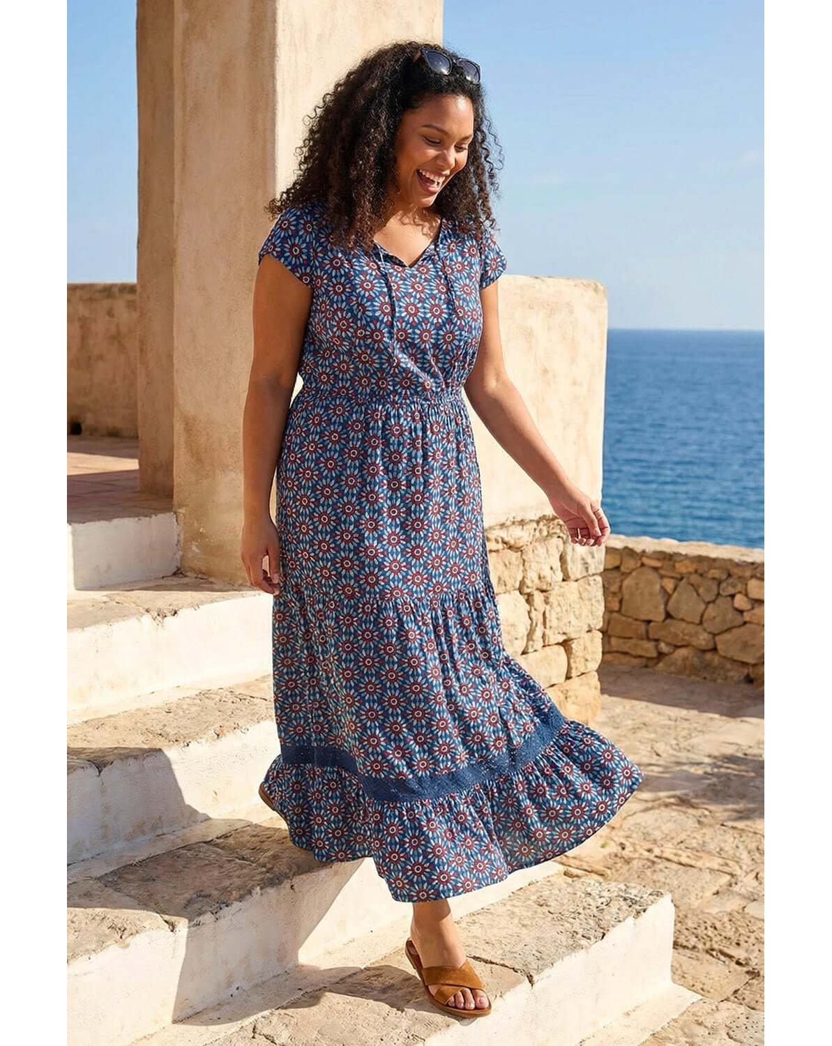 New In - Roman Curve Floral Swing Midi Dress