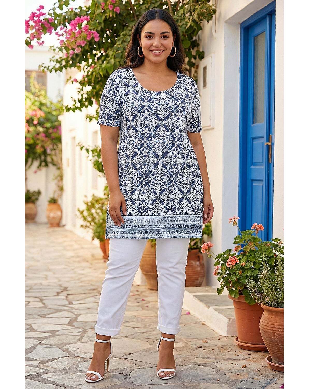 New In - Roman Curve Geo Stretch Jersey Tunic Top
