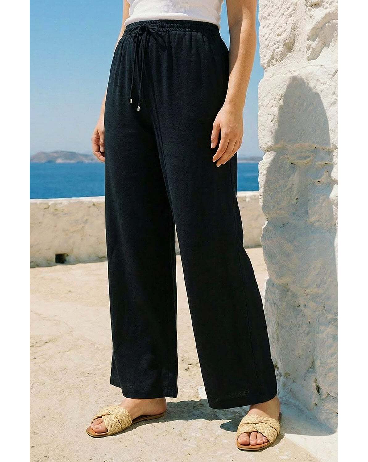 New In - Roman Curve Linen Blend Trousers