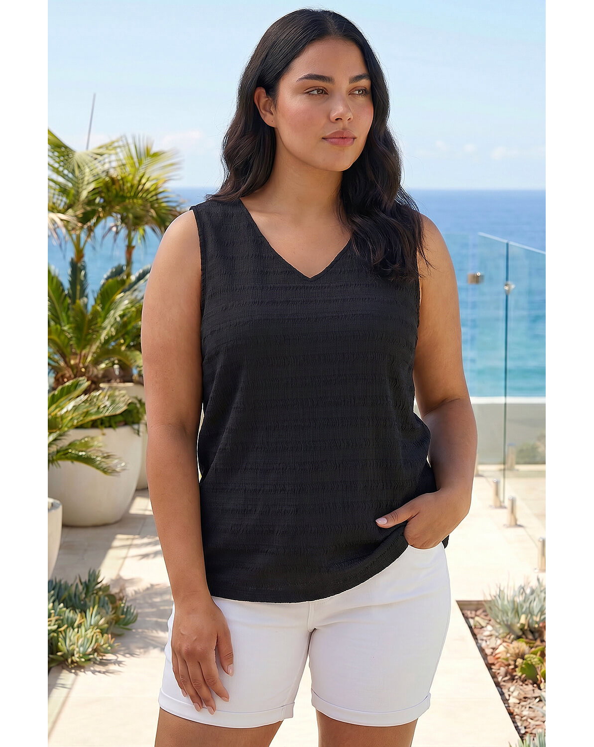 Roman Curve Stripe Textured Vest Top