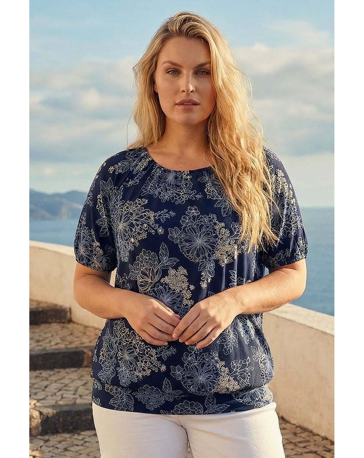 New In - Roman Curve Floral Bardot Top