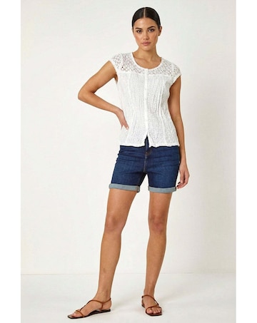 Roman Lace Yoke Crinkle Blouse