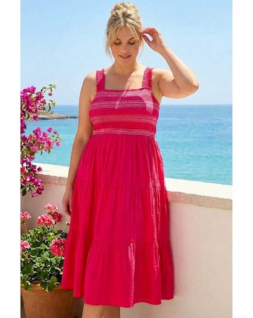 Roman Curve Strappy Shirred Midi Dress