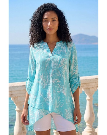 Roman Linear Print Wrap Tunic