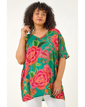 Roman Curve Floral Print V-Neck Top