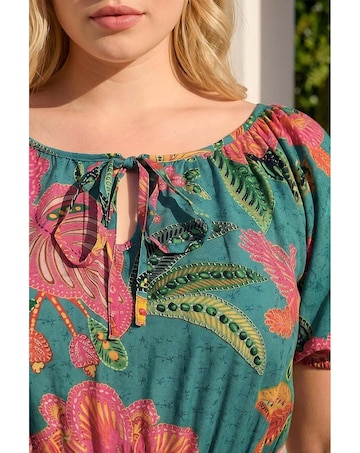 Roman Curve Floral Shirred Waist Dress