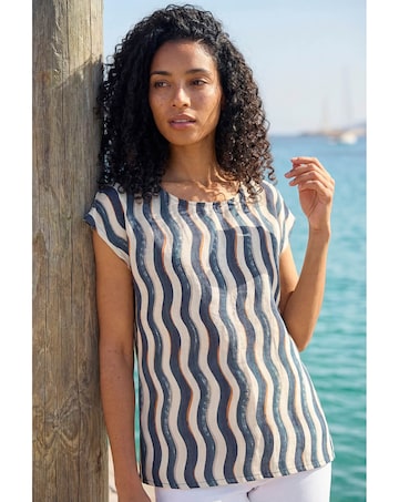 Roman Wave Stripe Print Tunic Top