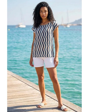 Roman Wave Stripe Print Tunic Top