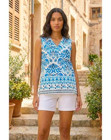 Roman Floral Border Print V-Neck Top