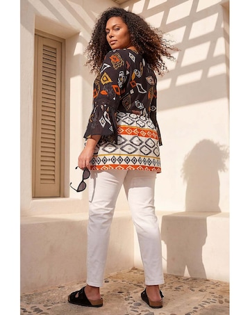 Roman Curve Ikat Print Woven Top