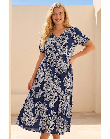 Roman Curve Floral Midi Dress
