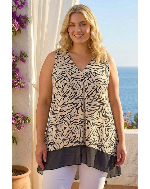Roman Curve Animal Chiffon Hem Vest Top