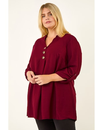 Roman Curve Textured Buttoned Tunic Top