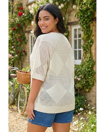 Roman Curve Metallic Diamond Knit Top
