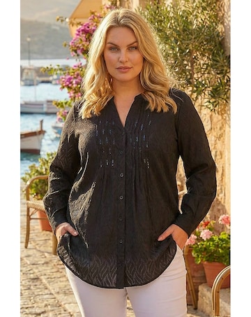 Roman Curve Sequin Jacquard Blouse