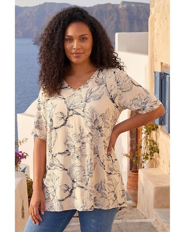 Roman Curve Floral Print Oversized Top