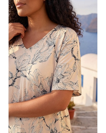 Roman Curve Floral Print Oversized Top