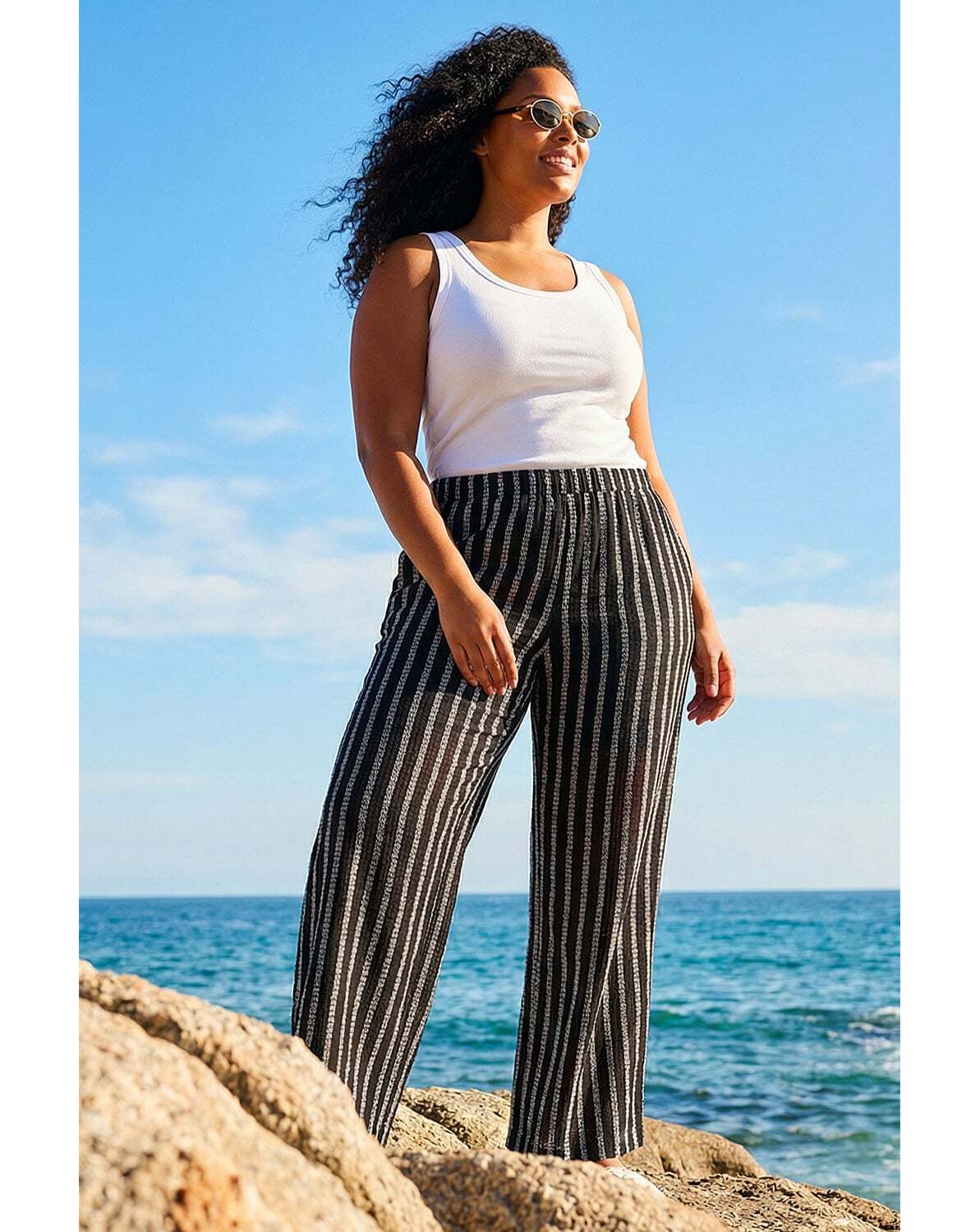 New In - Roman Curve Stripe Knit Wide Leg Trouser