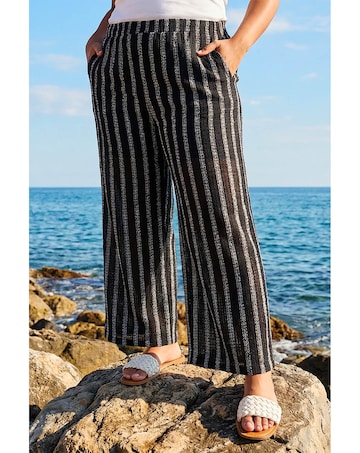 Roman Curve Stripe Knit Wide Leg Trouser