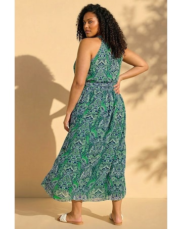 Roman Curve Print Halter Neck Maxi Dress