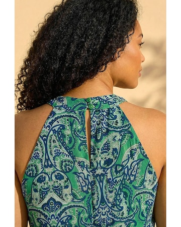 Roman Curve Print Halter Neck Maxi Dress