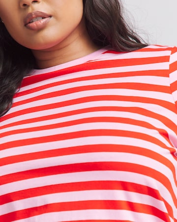 Pink & Red Stripe Crew Neck T-Shirt