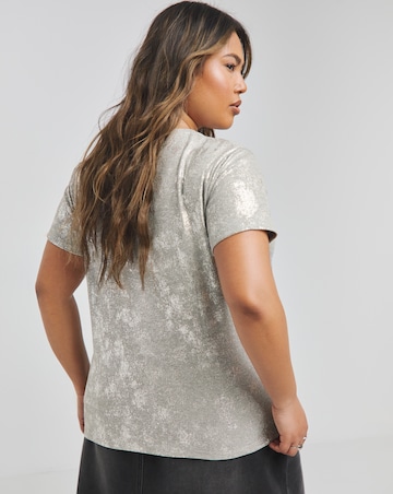 Simply Be Grey Marl & Silver Distressed Metallic Rib T-Shirt
