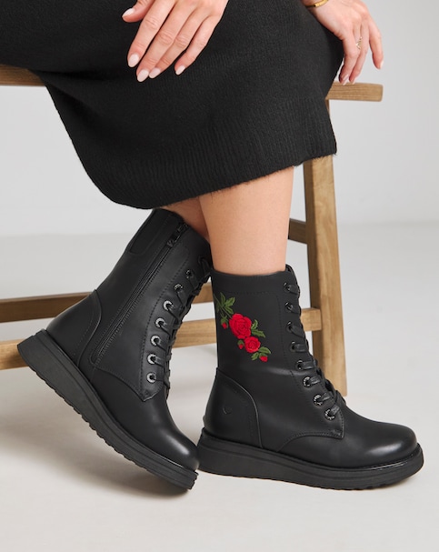 Heavenly Feet Floral Martina Boot E Fit - Black