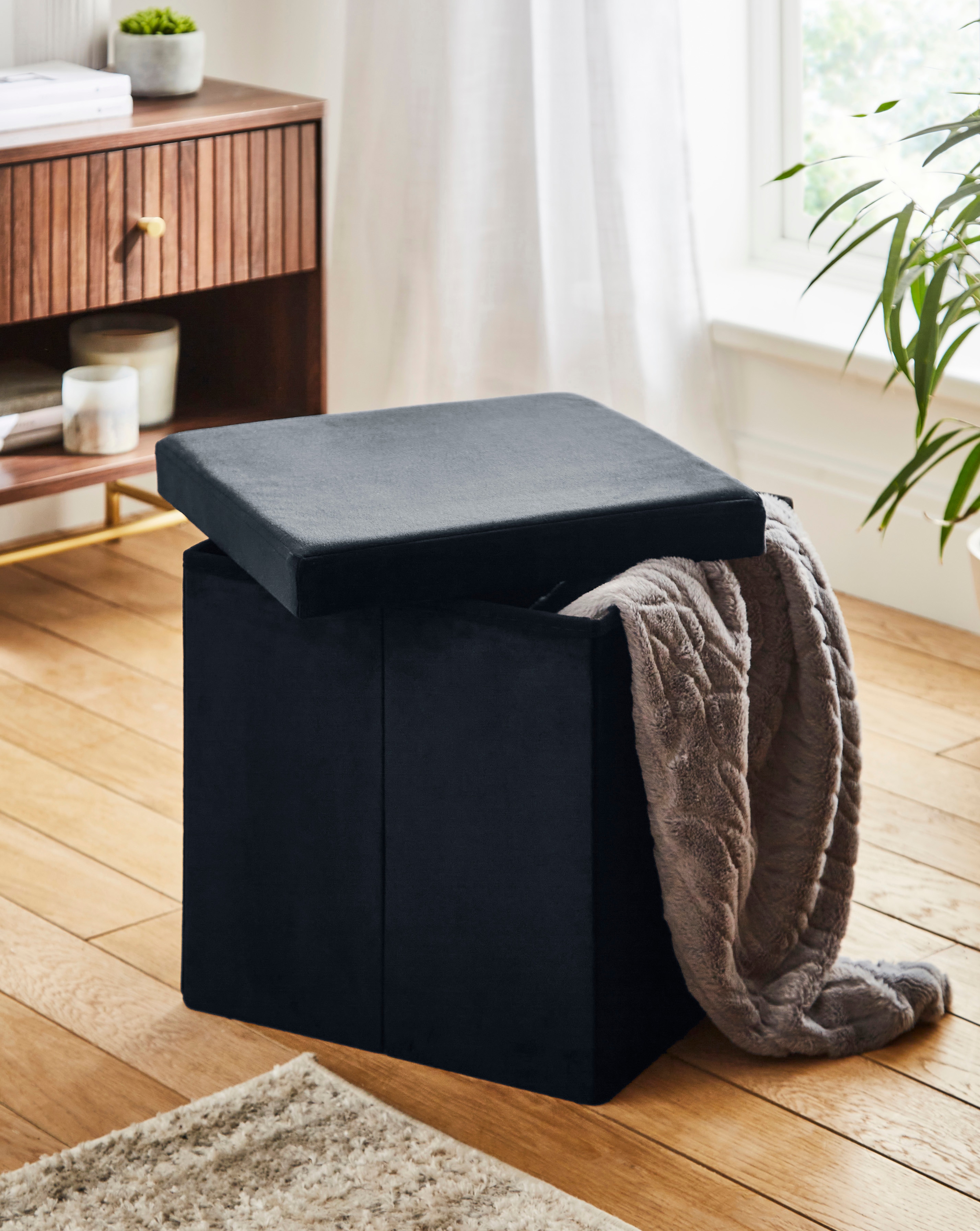 New In - Velvet Foldable Storage Ottoman Cube